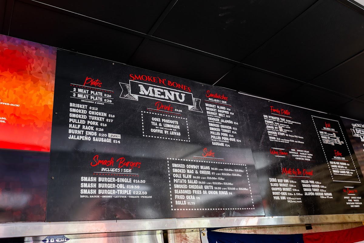 Smoke N’ Bones BBQ menu board
