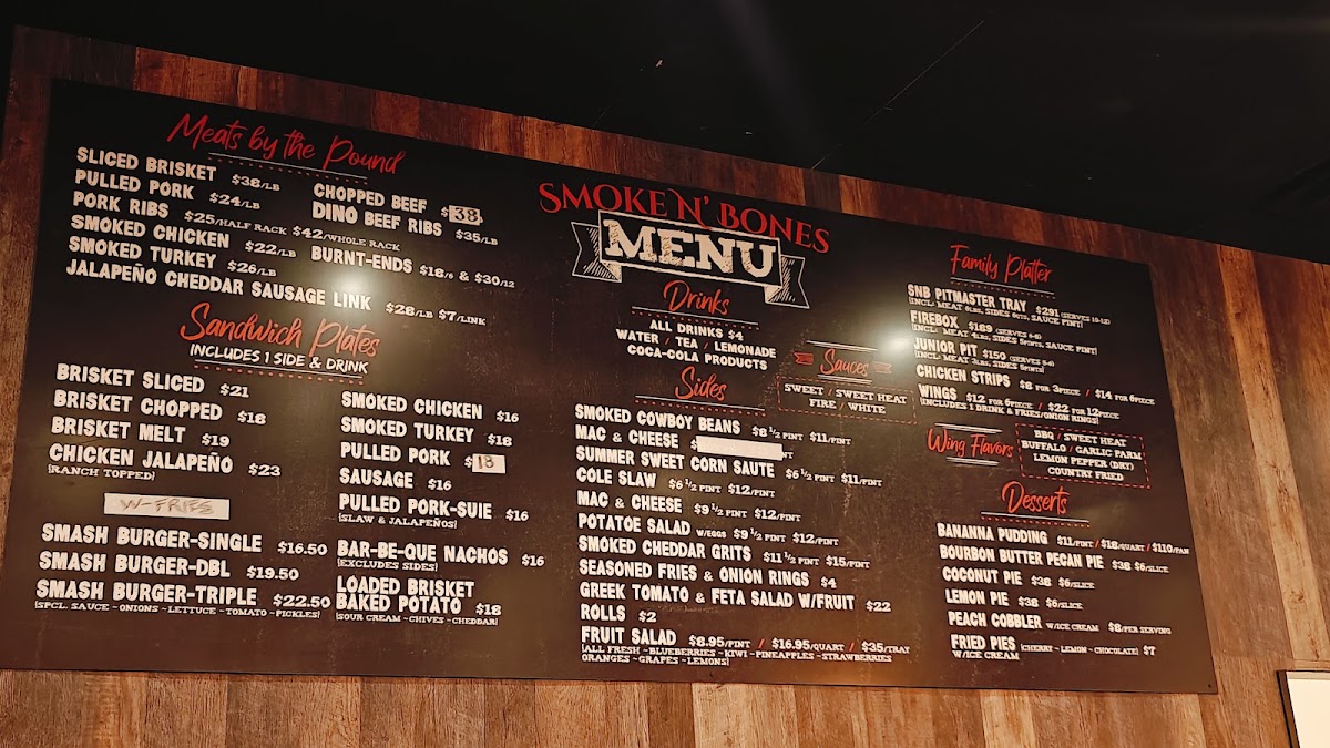 Smoke N’ Bones BBQ menu board