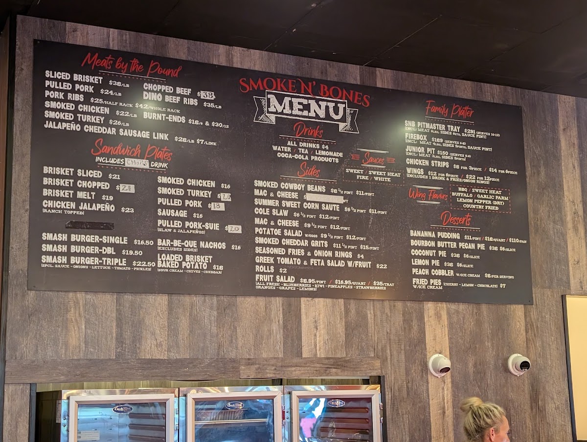 Smoke N’ Bones BBQ menu board