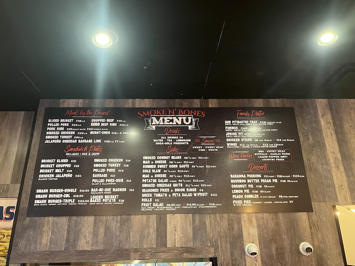 Smoke N’ Bones BBQ menu board