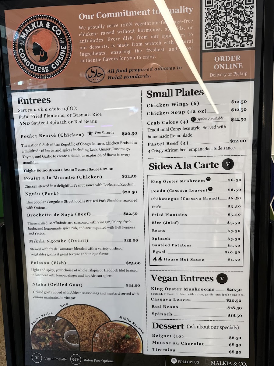Malkia & Co.Gourmets menu board