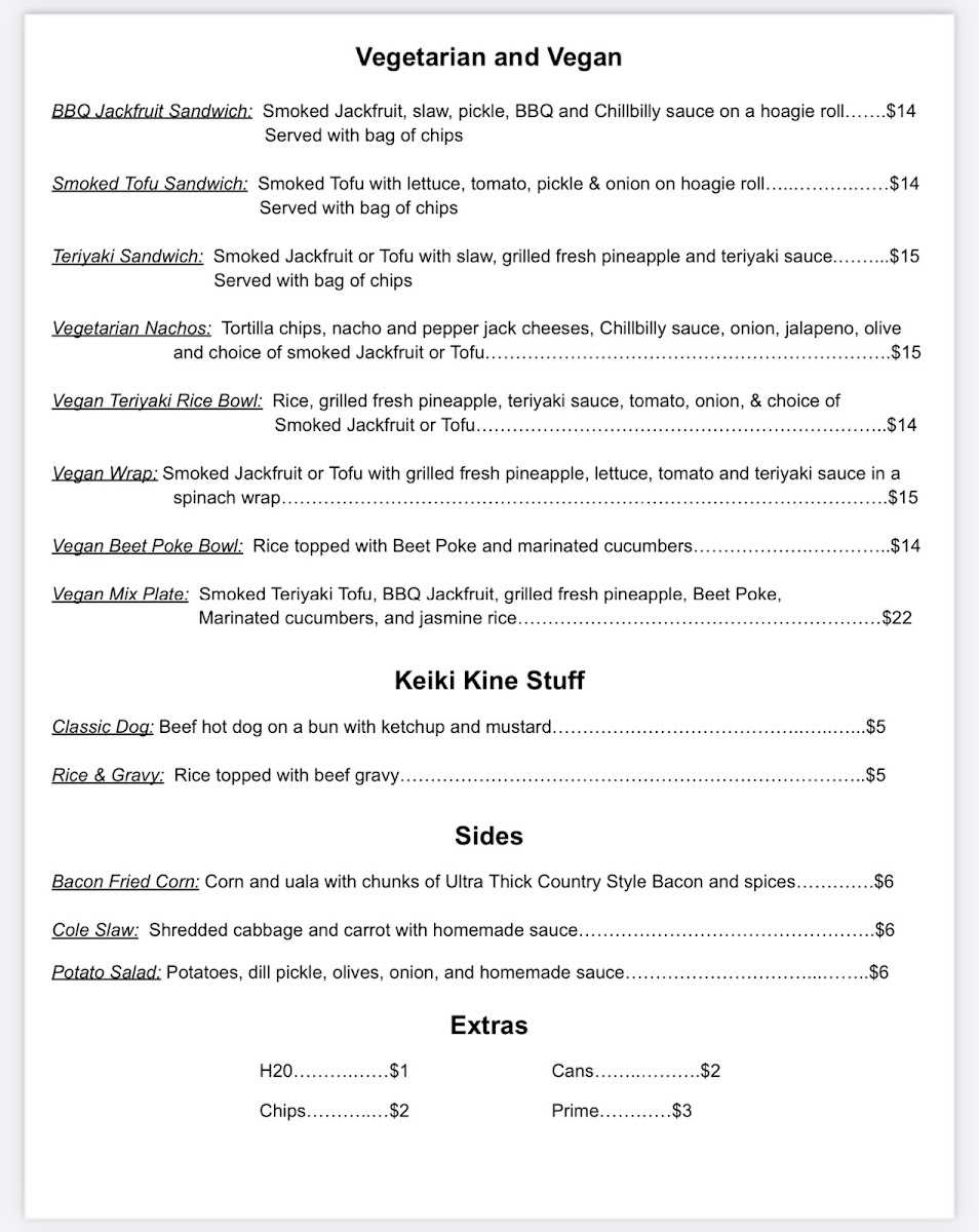 The Chillbilly Grill menu board