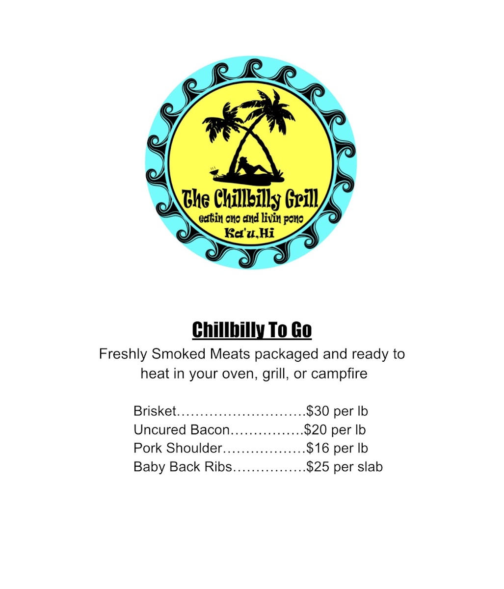 The Chillbilly Grill menu board