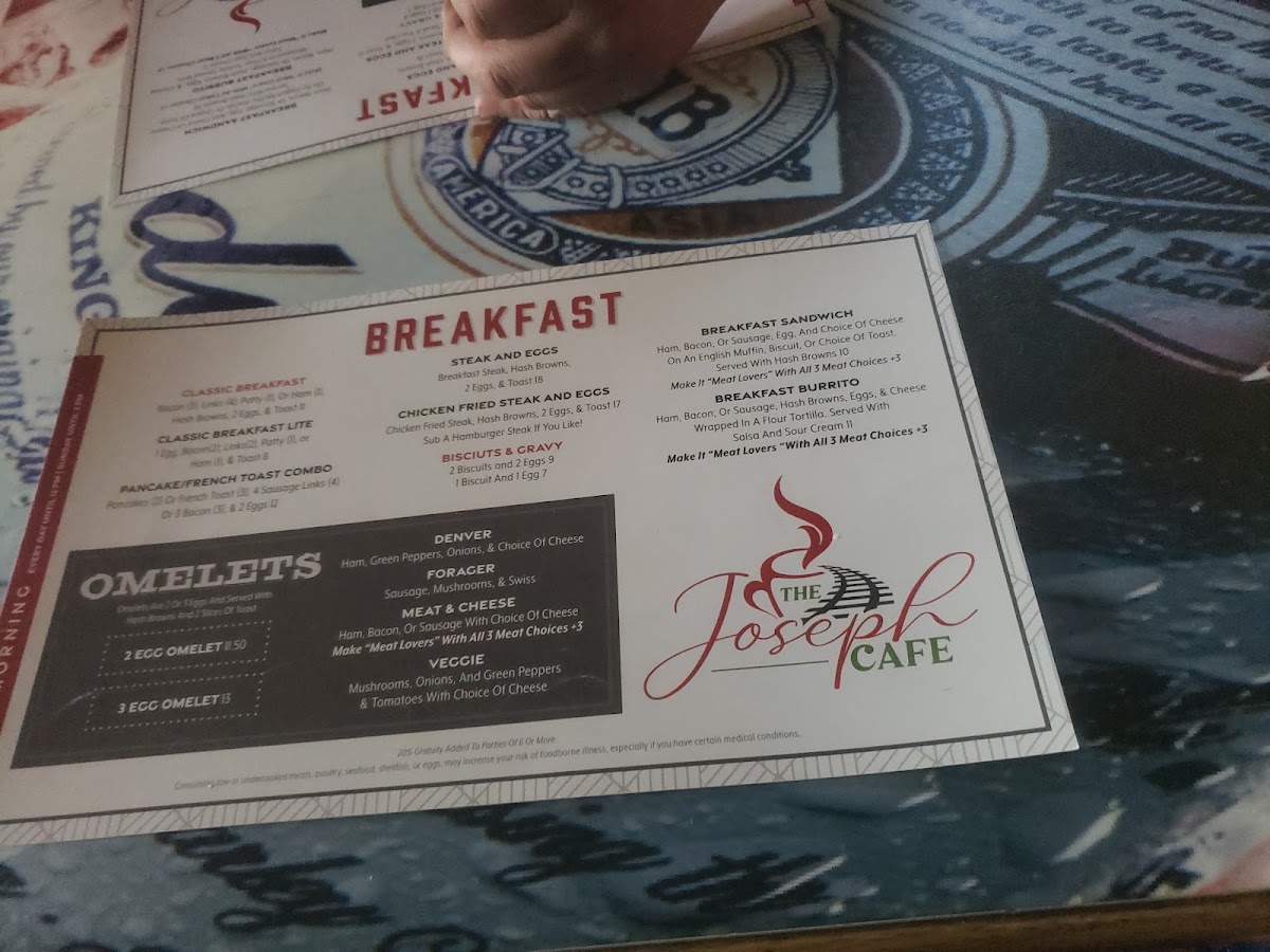 The Joseph Café with Iron Horse Saloon and Casino menu board