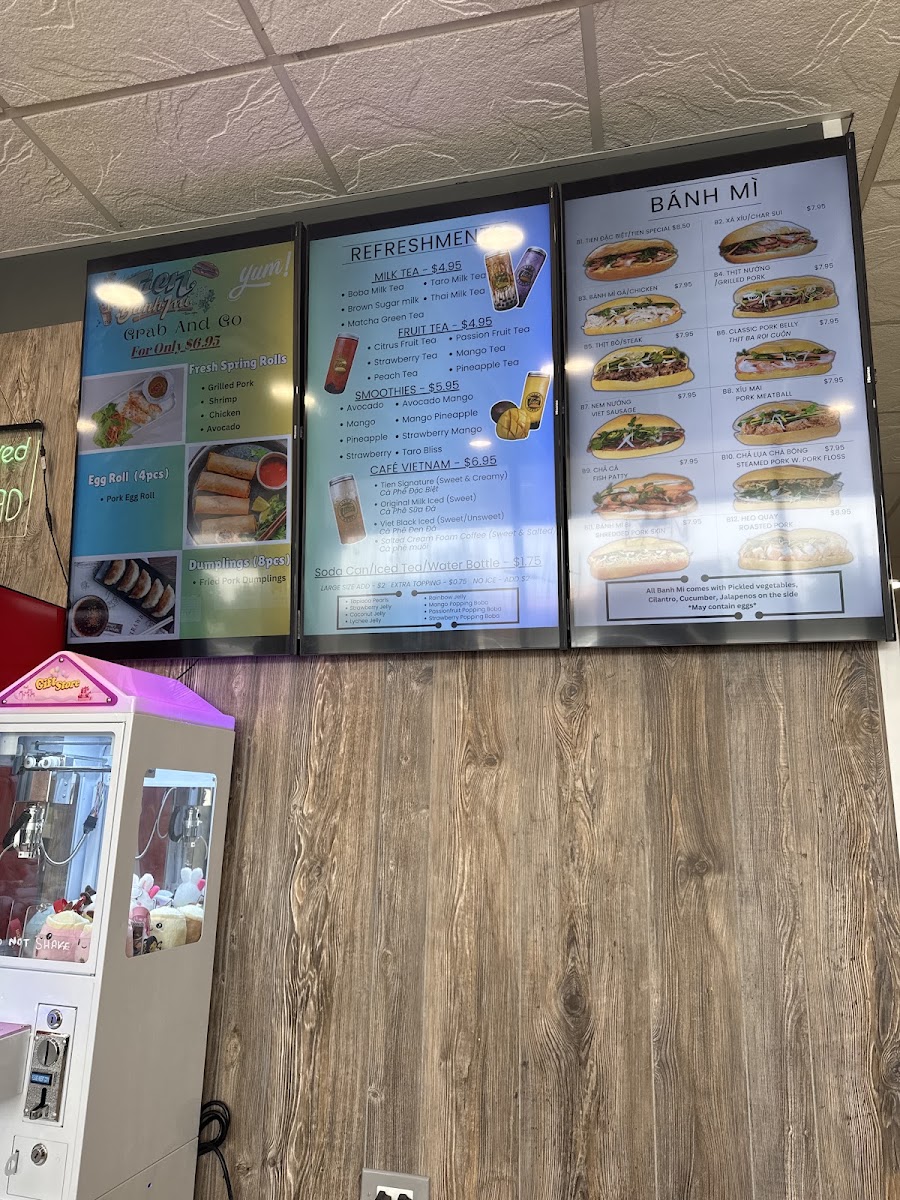 Tien Banh Mi & Boba menu board