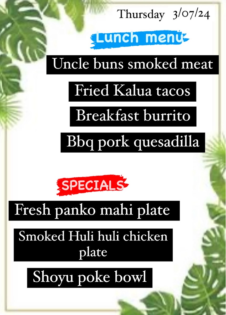 Lacy's menu board