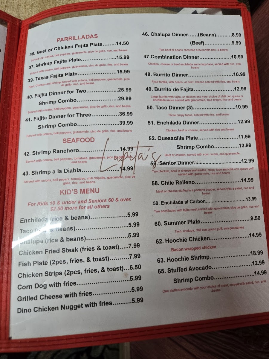 Lupita’s Mex-Cuisine menu board
