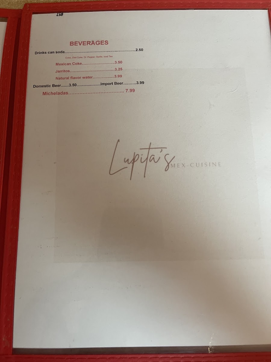 Lupita’s Mex-Cuisine menu board