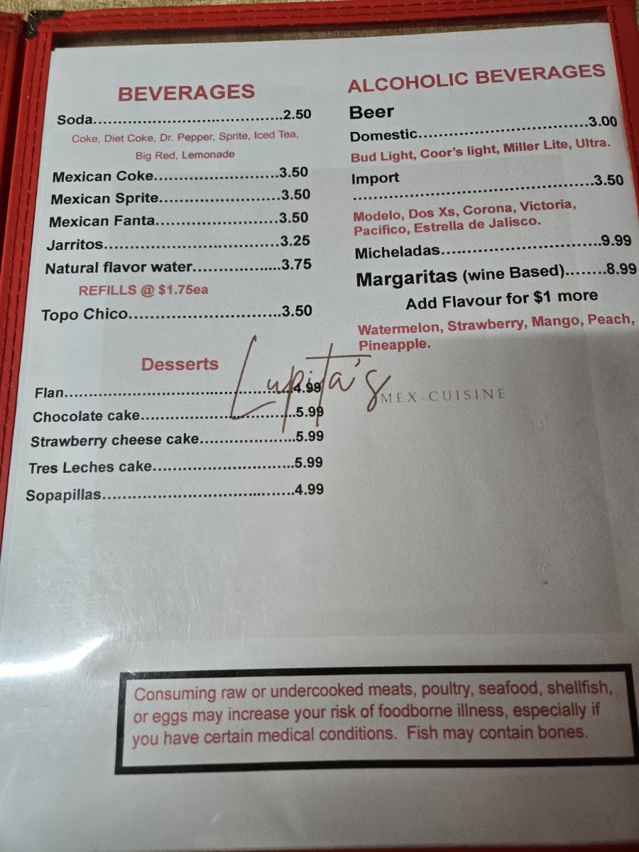 Lupita’s Mex-Cuisine menu board