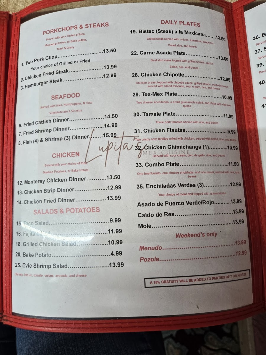 Lupita’s Mex-Cuisine menu board