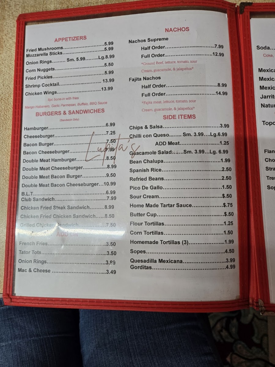 Lupita’s Mex-Cuisine menu board