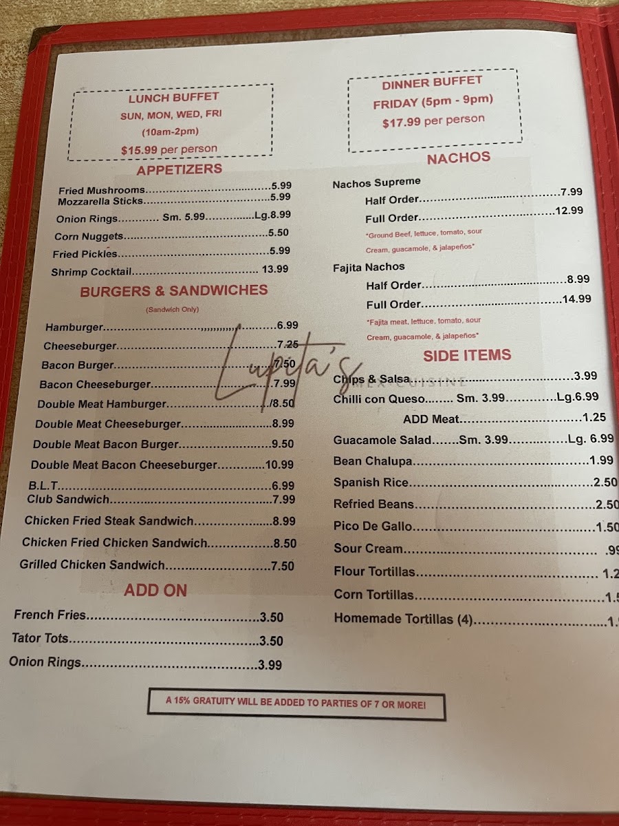 Lupita’s Mex-Cuisine menu board