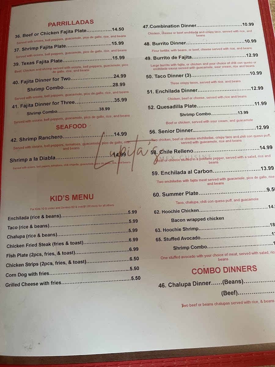 Lupita’s Mex-Cuisine menu board