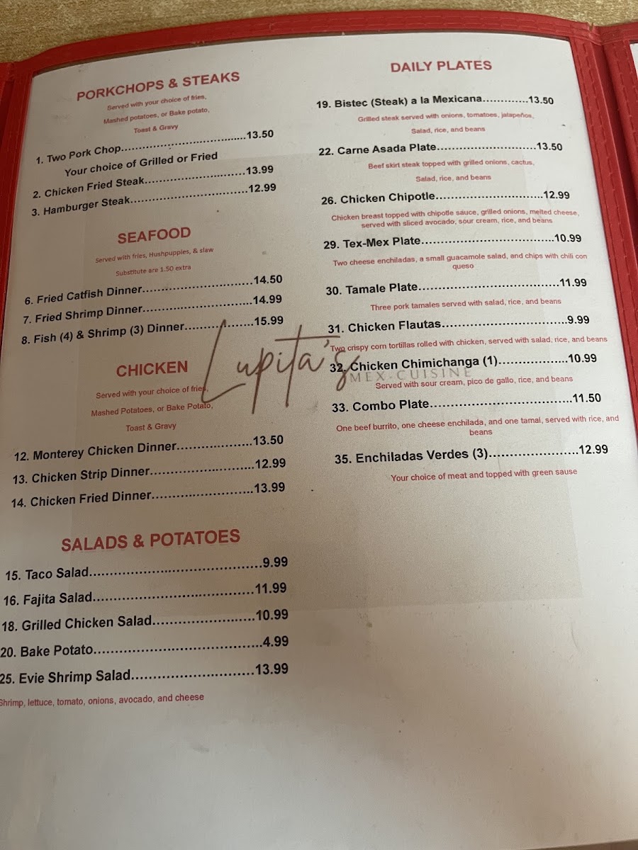 Lupita’s Mex-Cuisine menu board