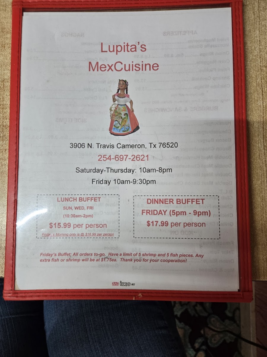 Lupita’s Mex-Cuisine menu board