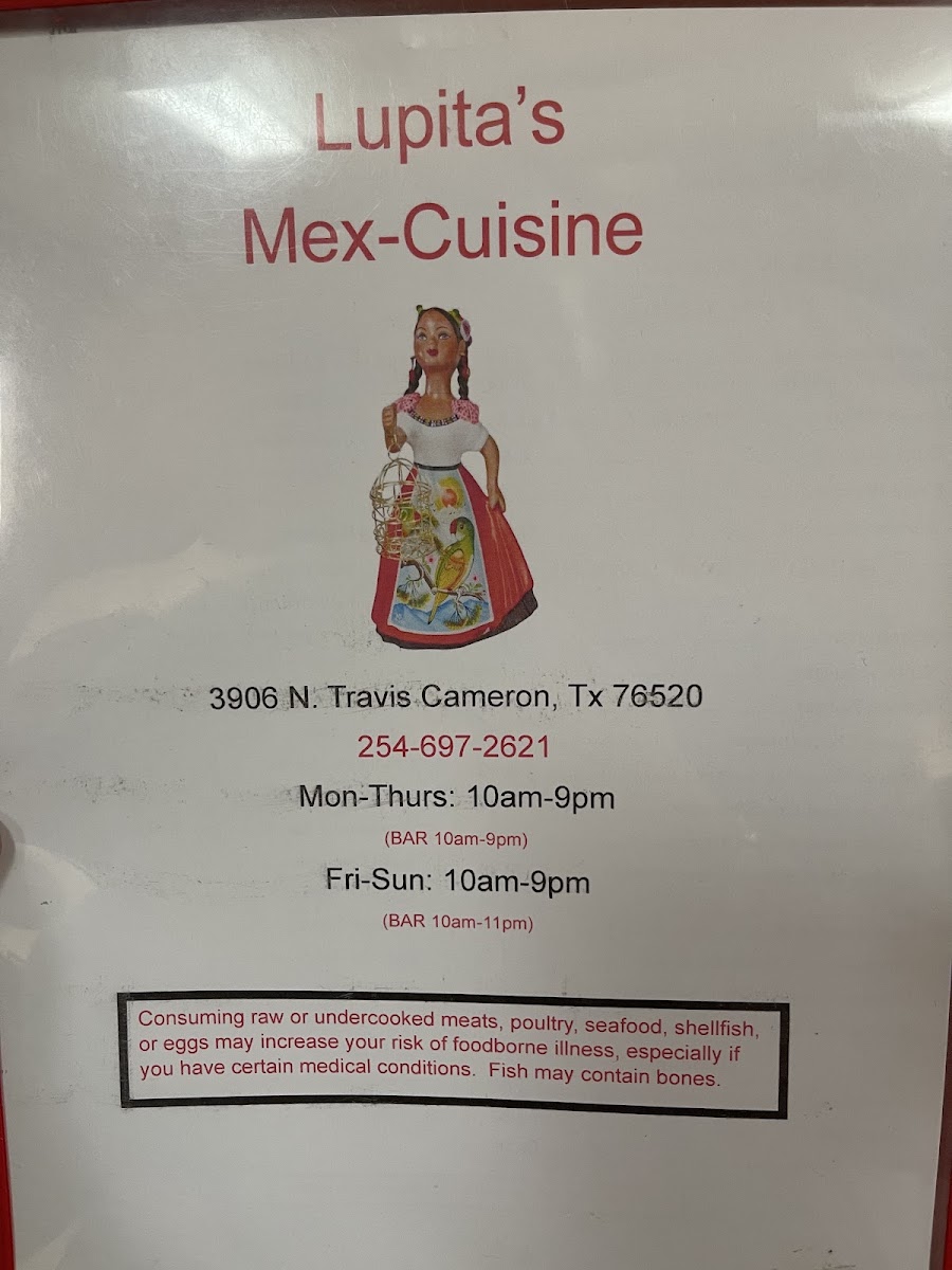 Lupita’s Mex-Cuisine menu board