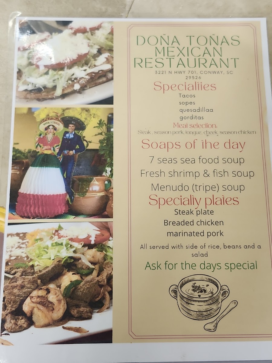Doña Toña Mexican Restaurant menu board