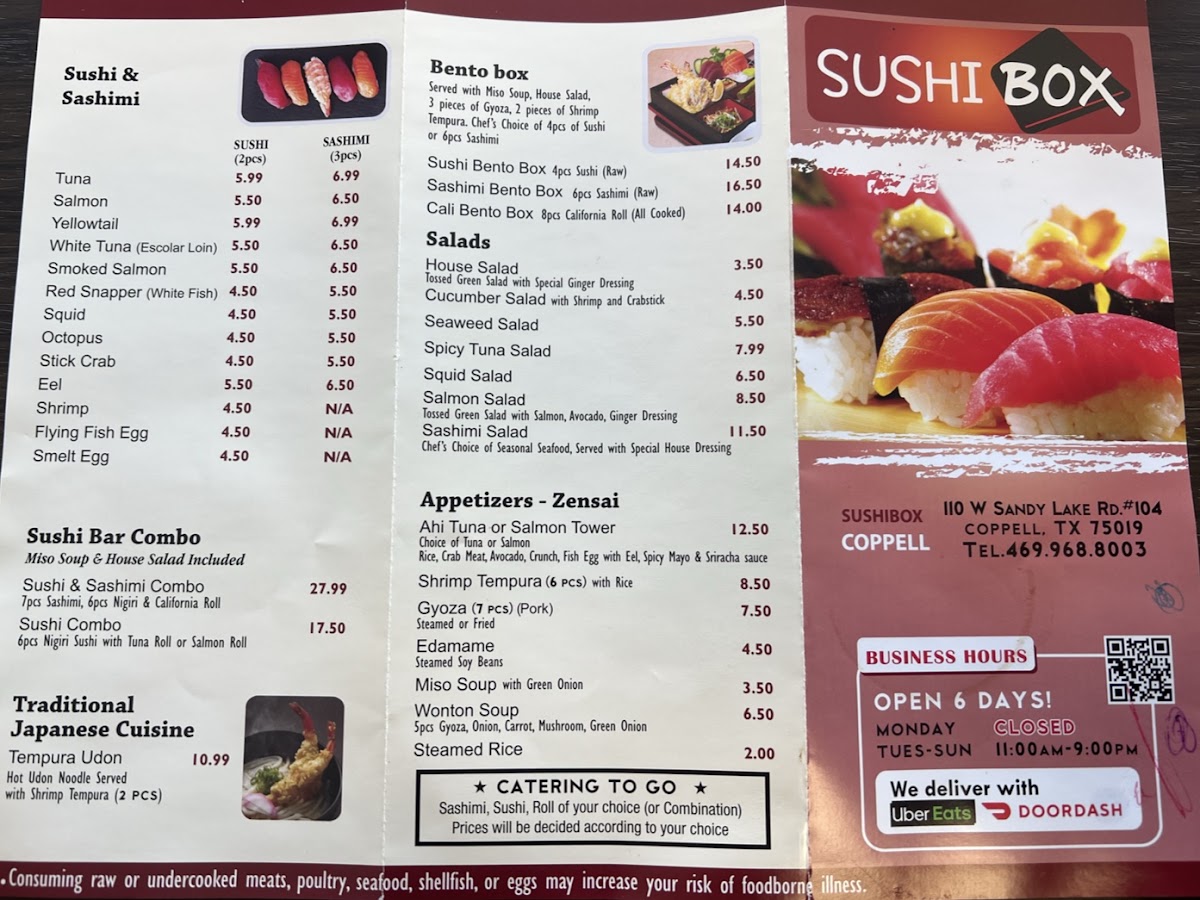 Sushi Box Coppell menu board