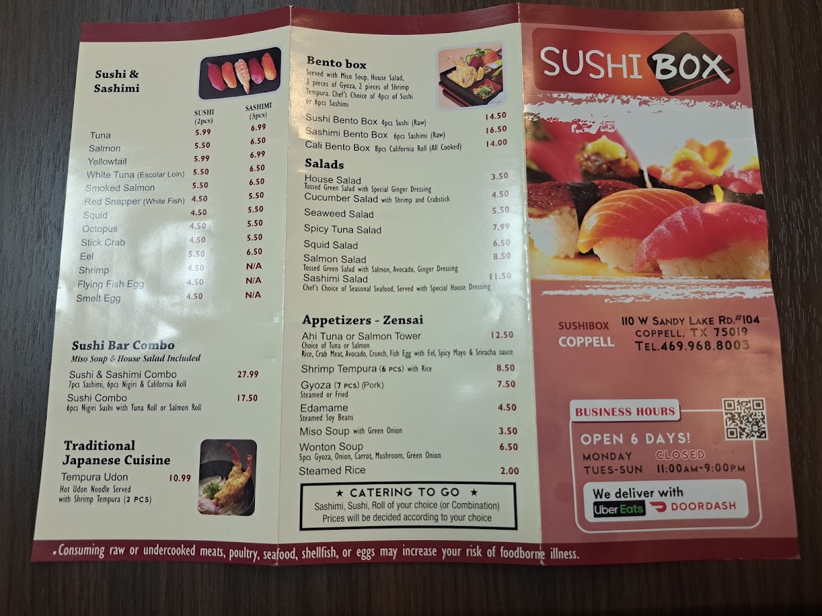 Sushi Box Coppell menu board
