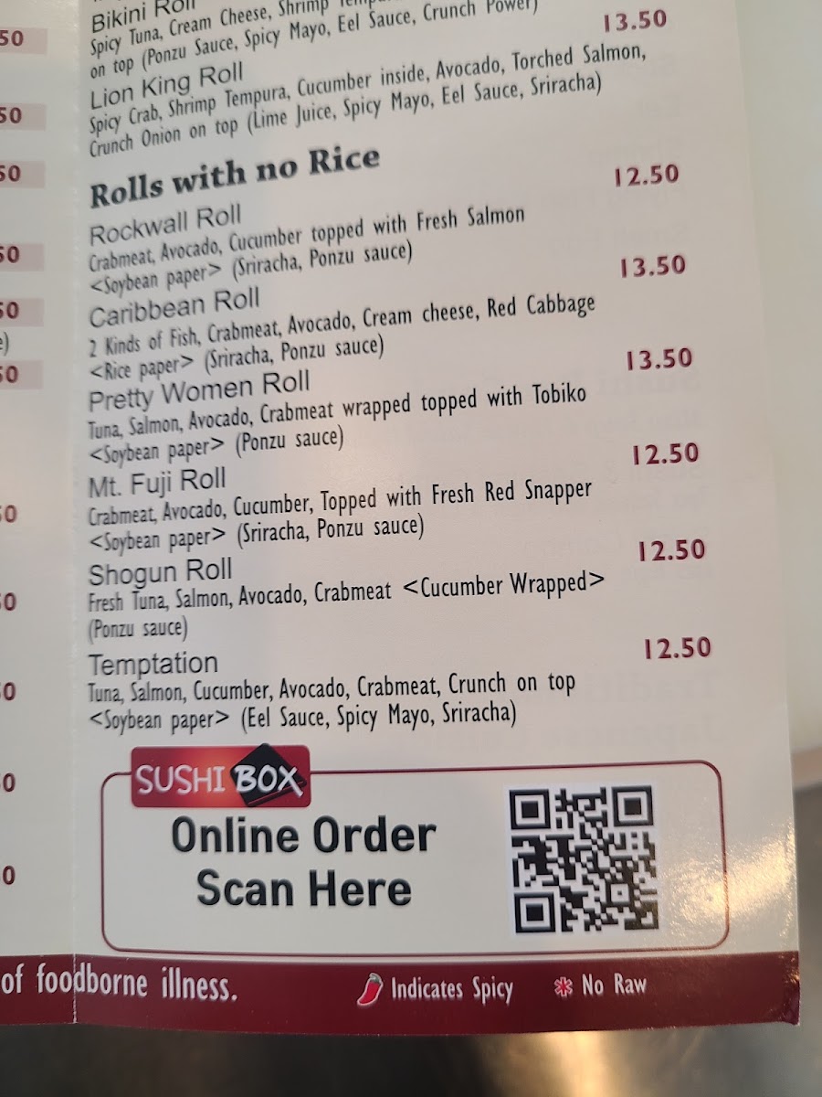 Sushi Box Coppell menu board