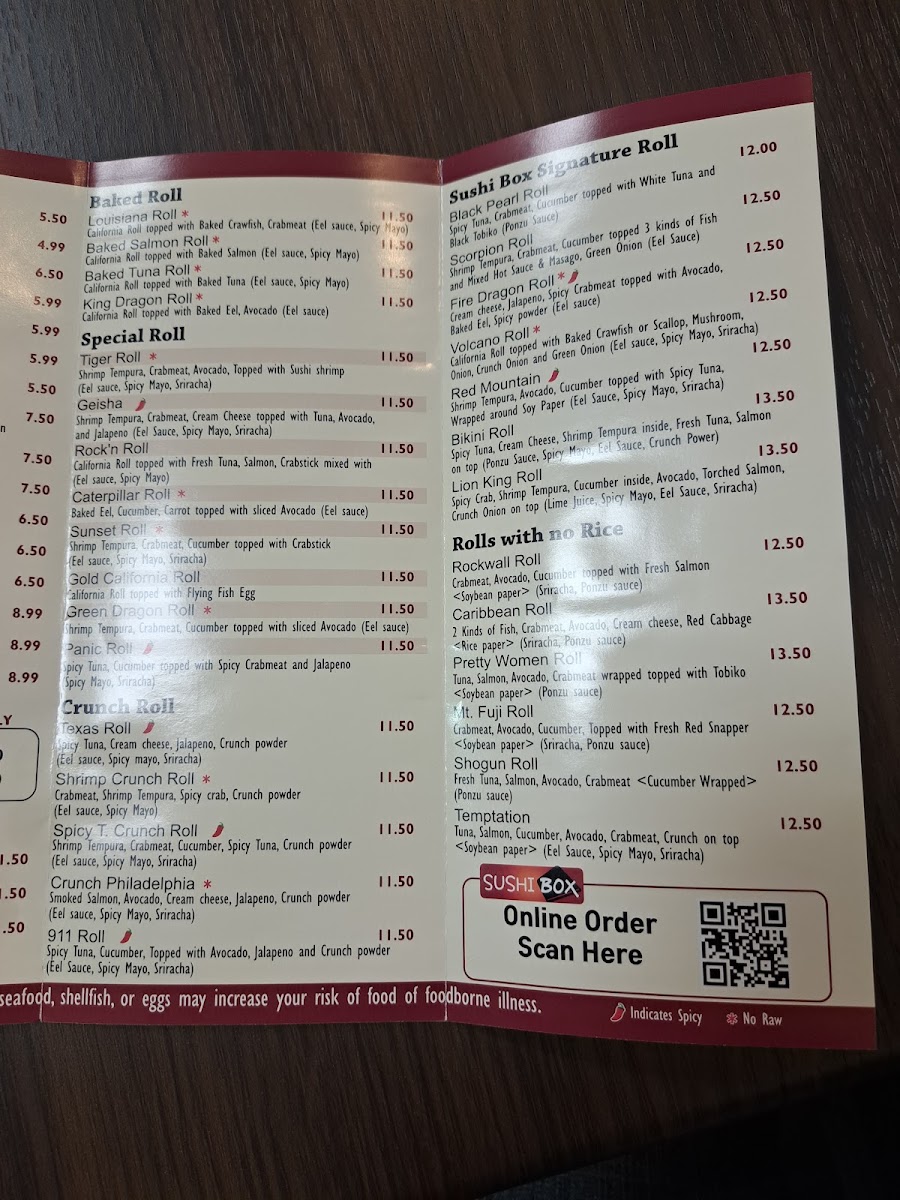 Sushi Box Coppell menu board