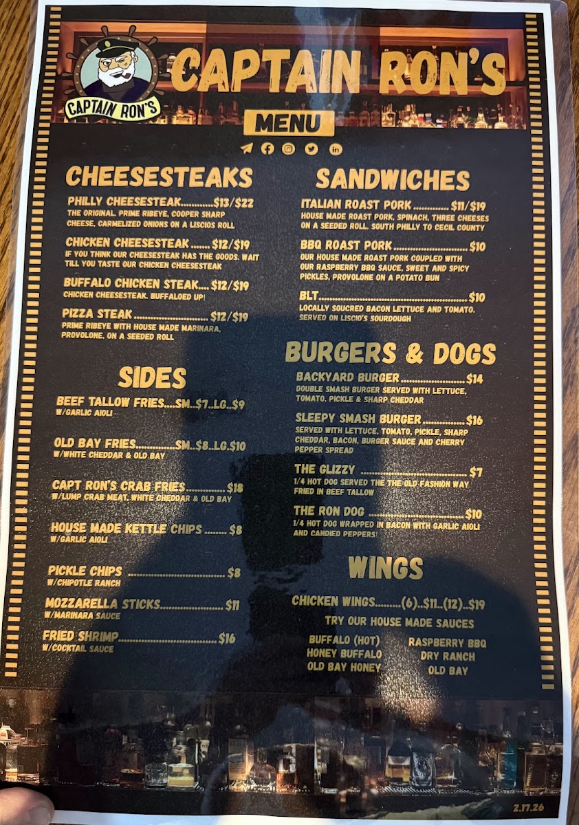 Captain Ron's menu board