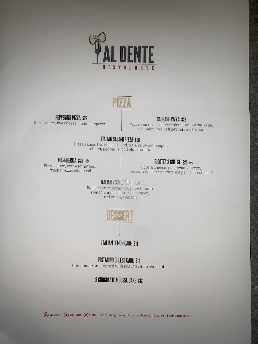 Al Dente Ristorante menu board