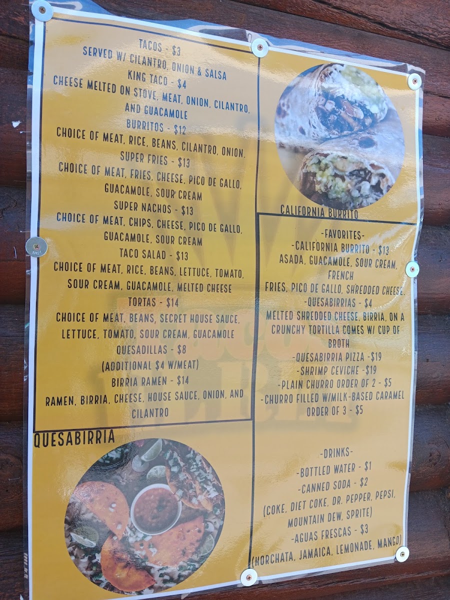 Tacos El Rey menu board