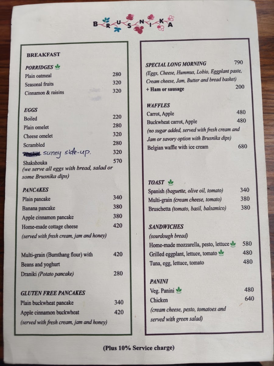 Brusnika Russian Café and Bakery menu board