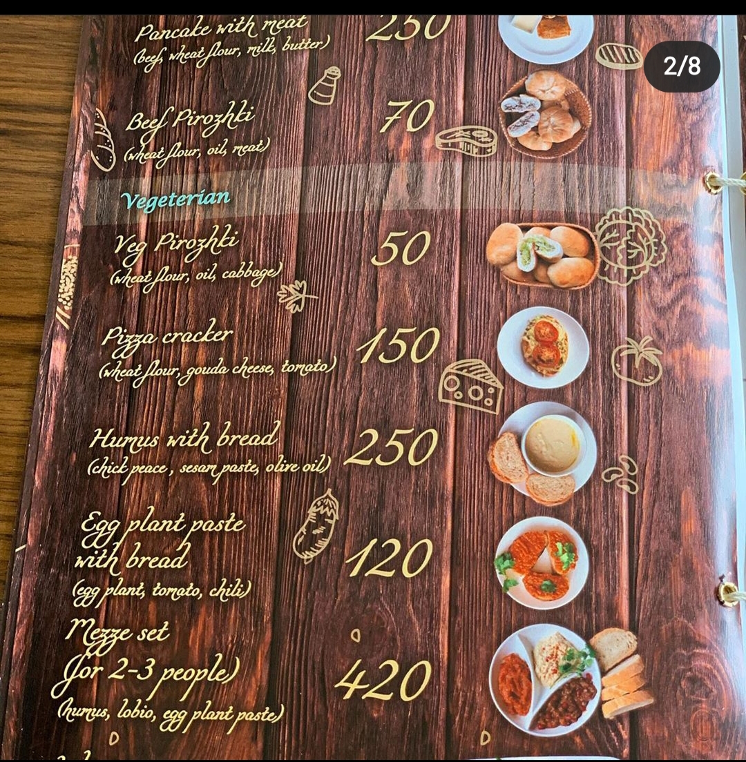 Brusnika Russian Café and Bakery menu board