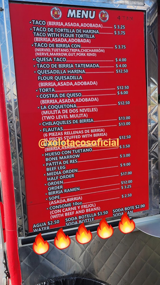 Xolotacos menu board