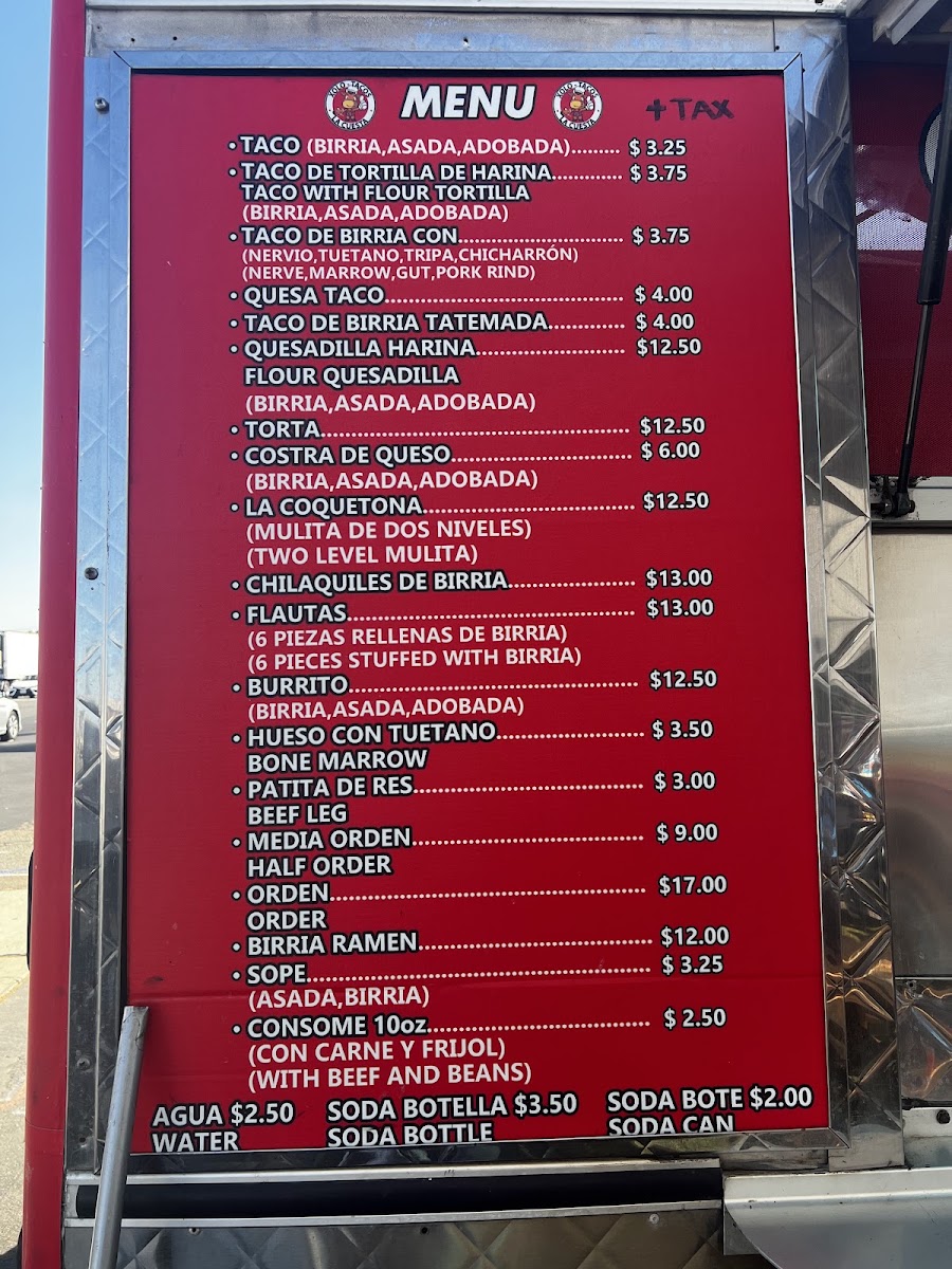 Xolotacos menu board