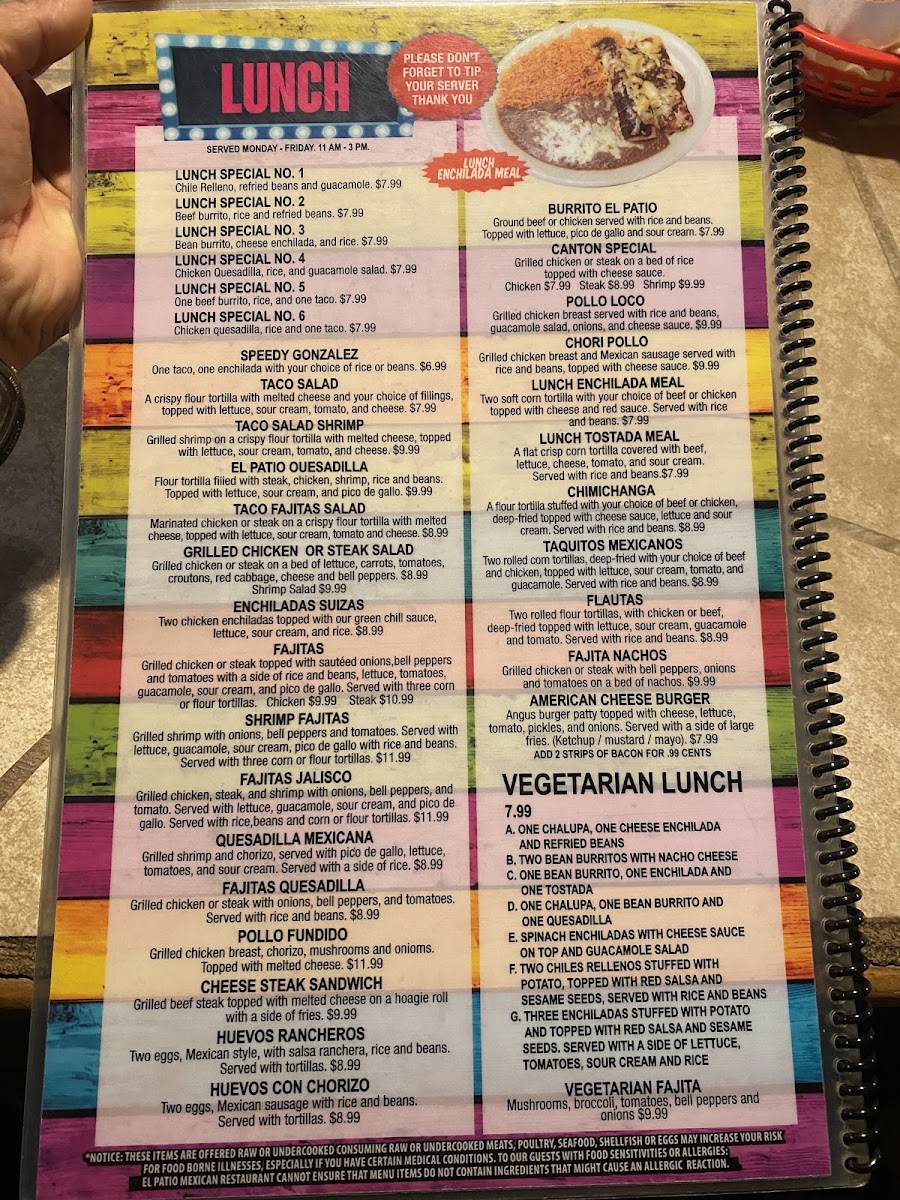 El Patio Mexican menu board