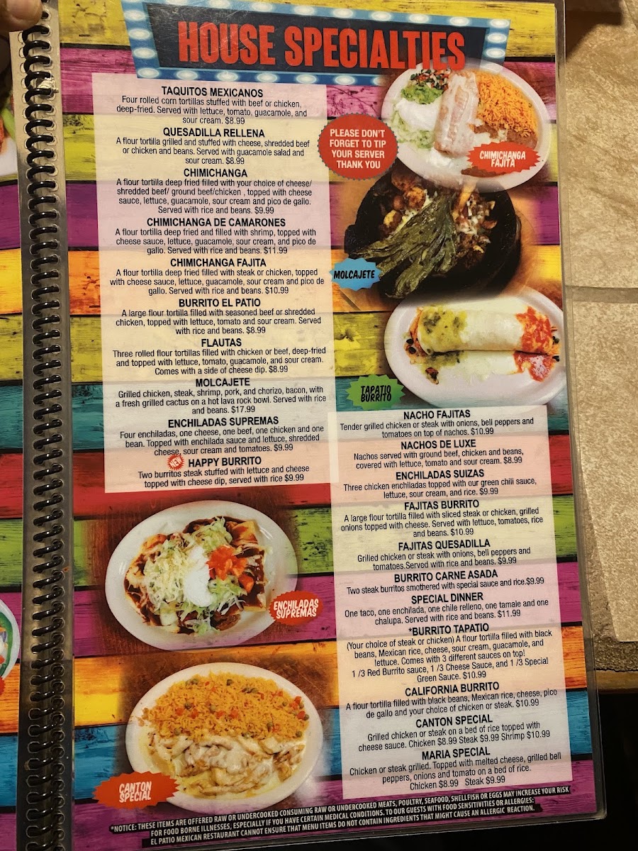 El Patio Mexican menu board