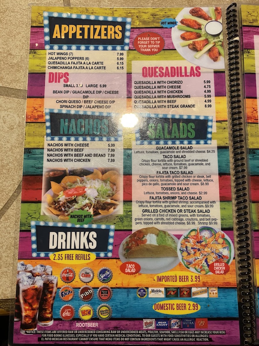El Patio Mexican menu board