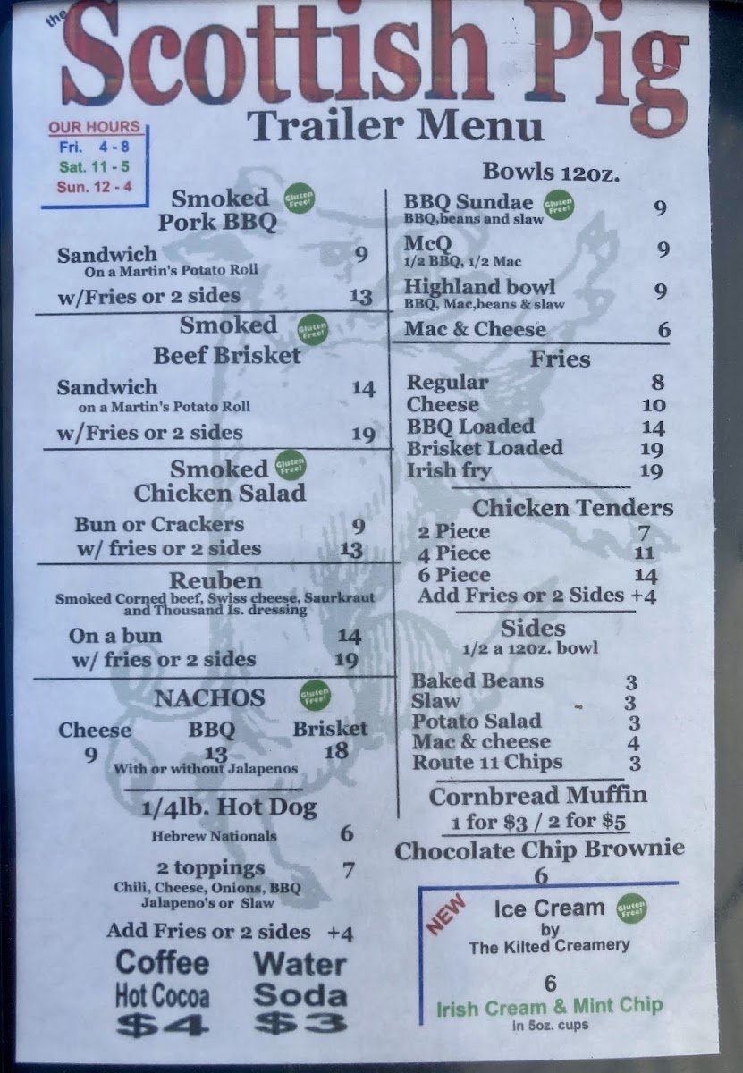 The Scottish Pig menu board