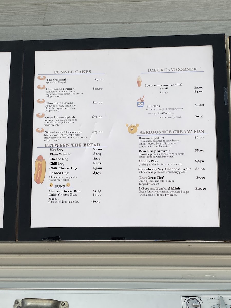 Sno Fro's menu board