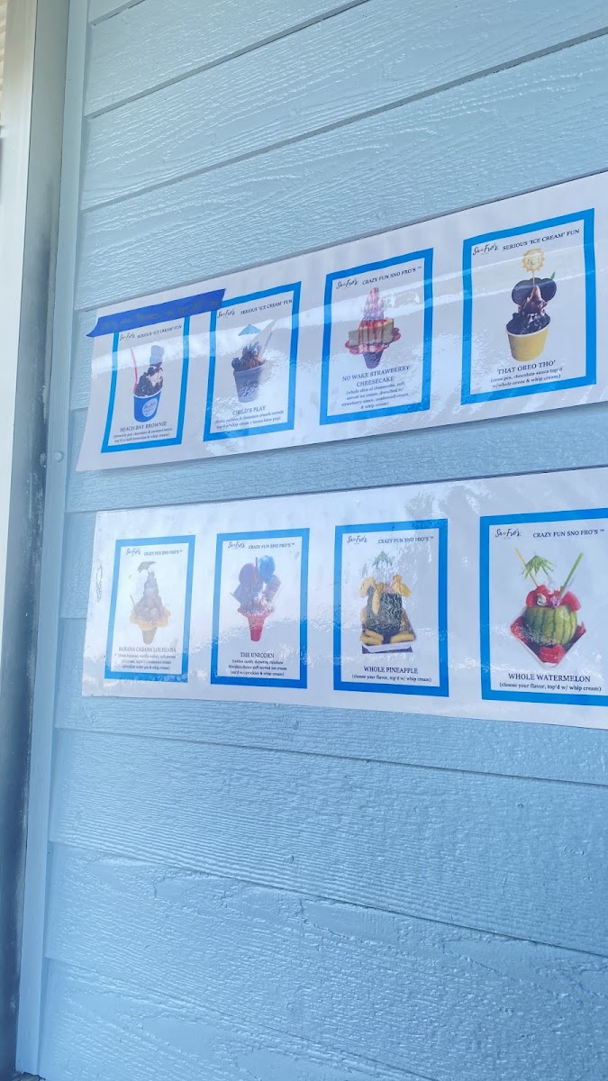Sno Fro's menu board