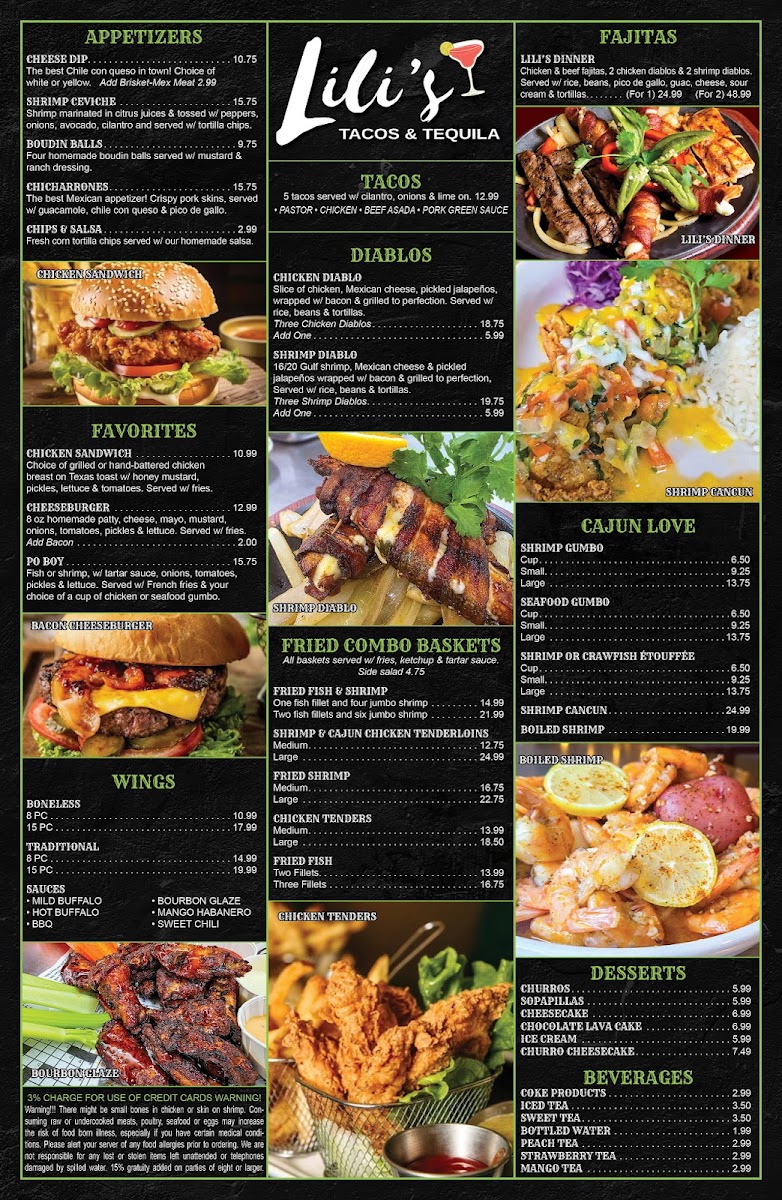 Lili's Tacos & Tequila menu board