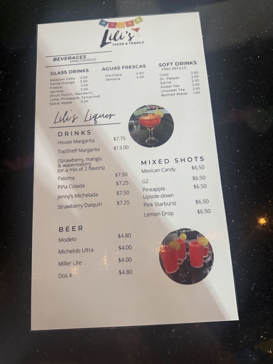 Lili's Tacos & Tequila menu board