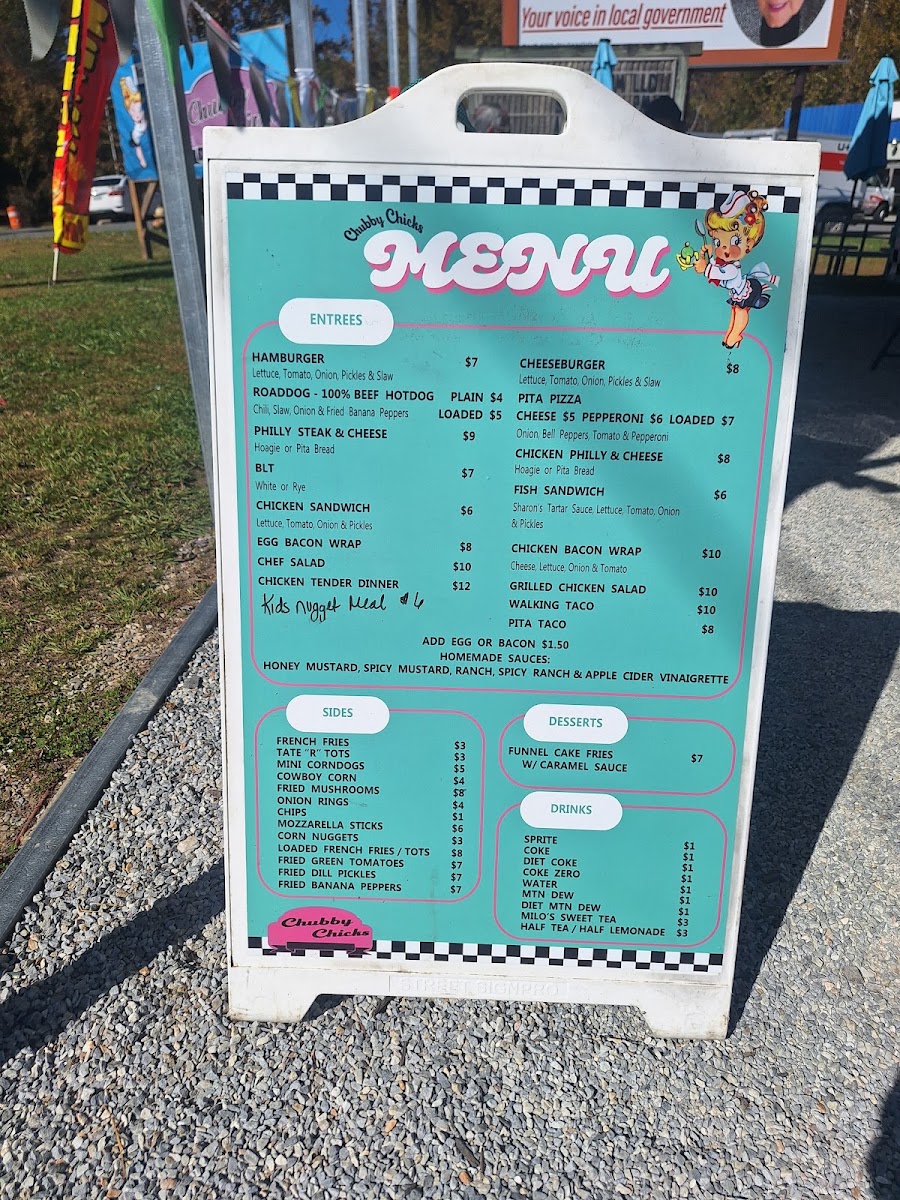 Chubby Chicks menu board