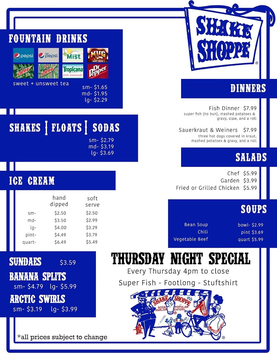 Shake Shoppe menu board