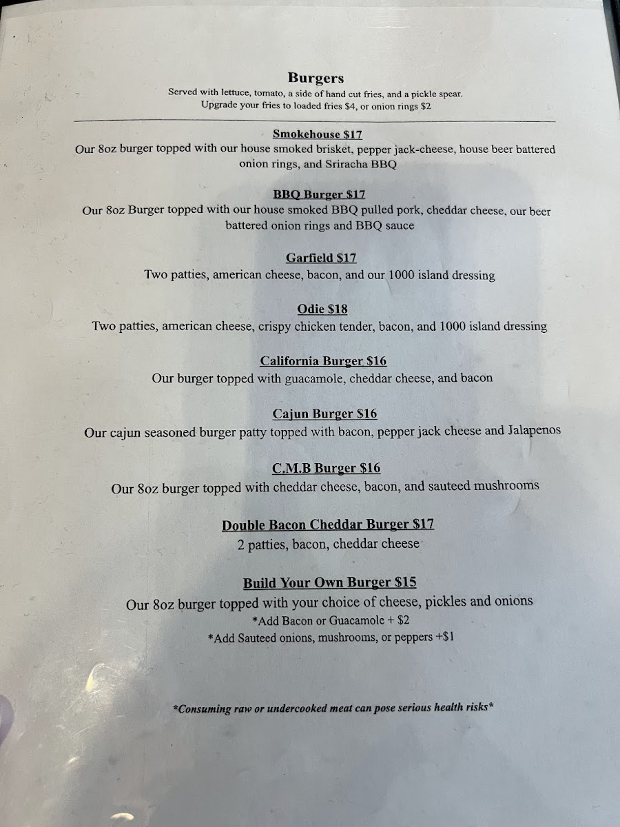 Sarkys Smokehouse menu board