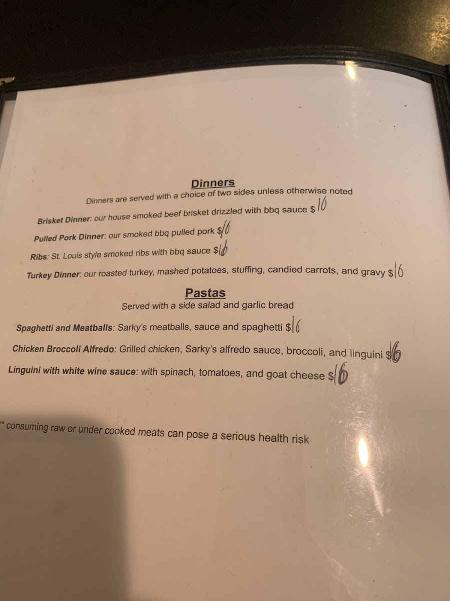 Sarkys Smokehouse menu board