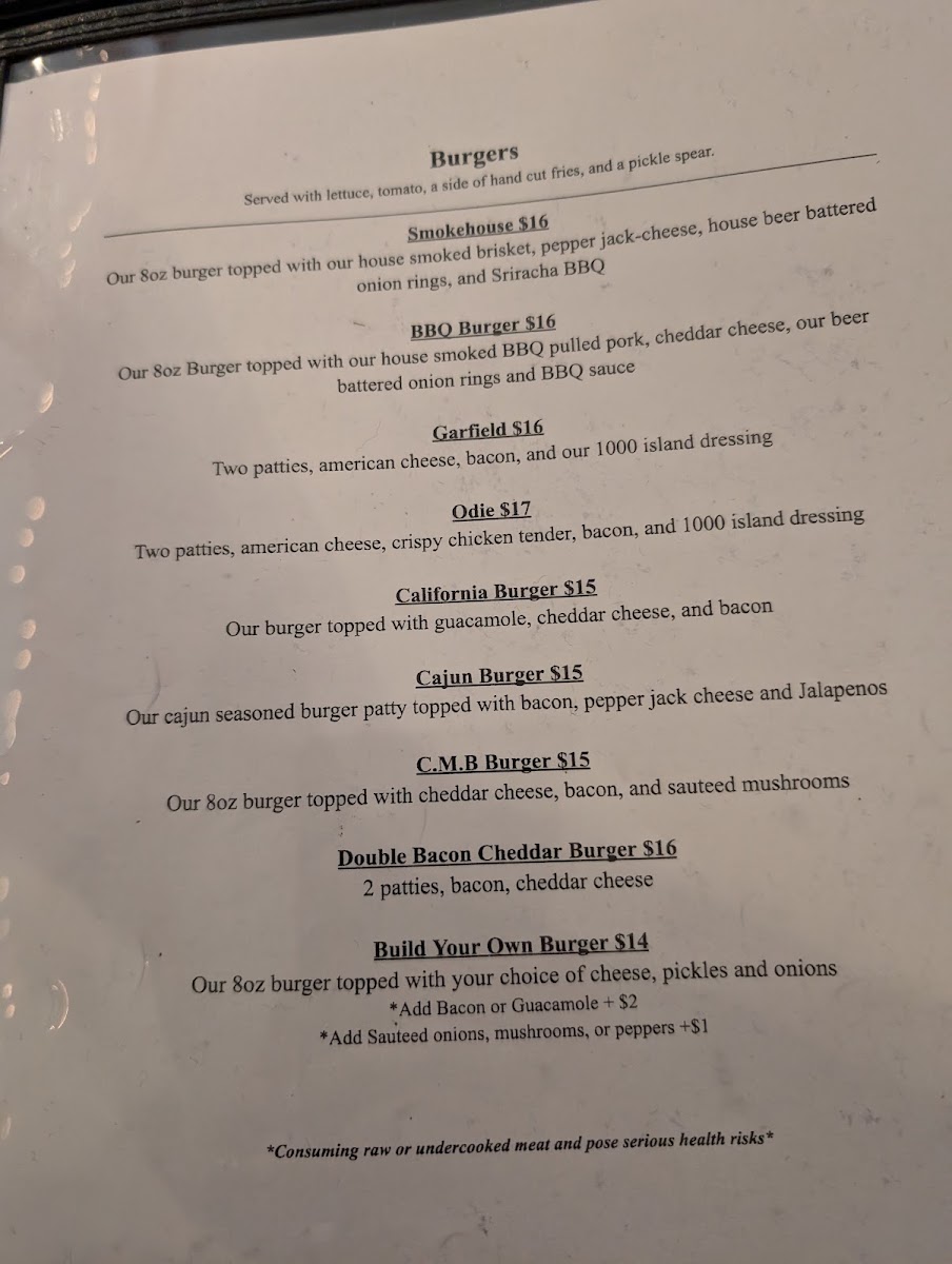 Sarkys Smokehouse menu board