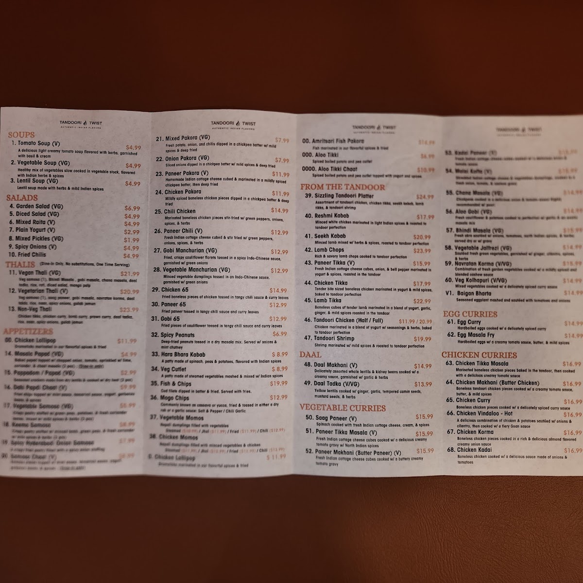 Tandoori Twist - Restaurant, Bar & Catering menu board