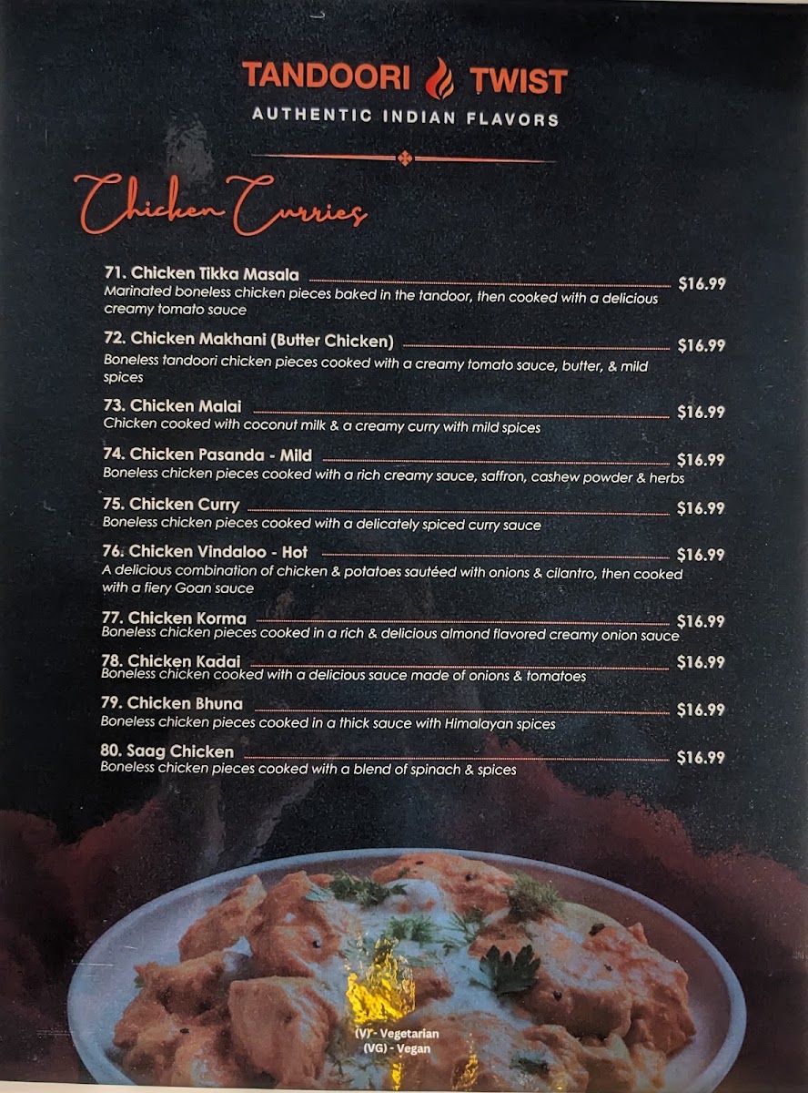 Tandoori Twist - Restaurant, Bar & Catering menu board