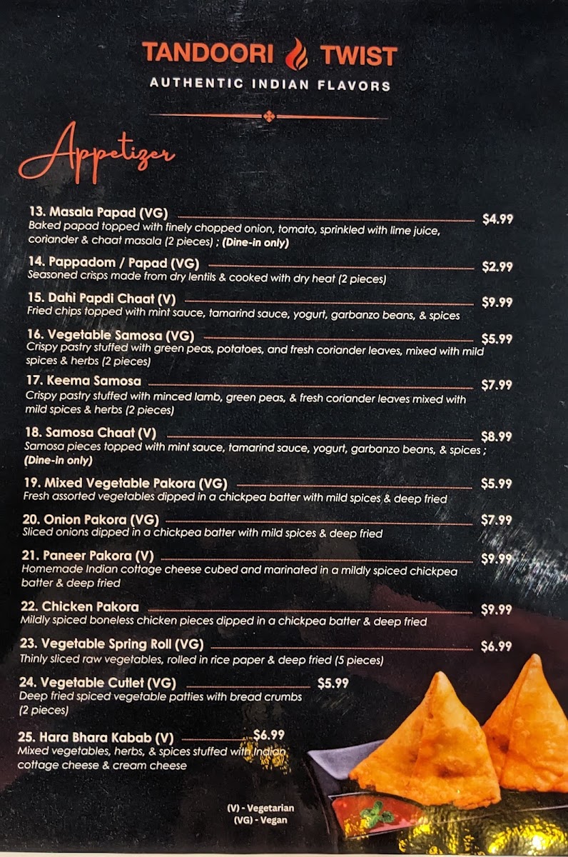 Tandoori Twist - Restaurant, Bar & Catering menu board