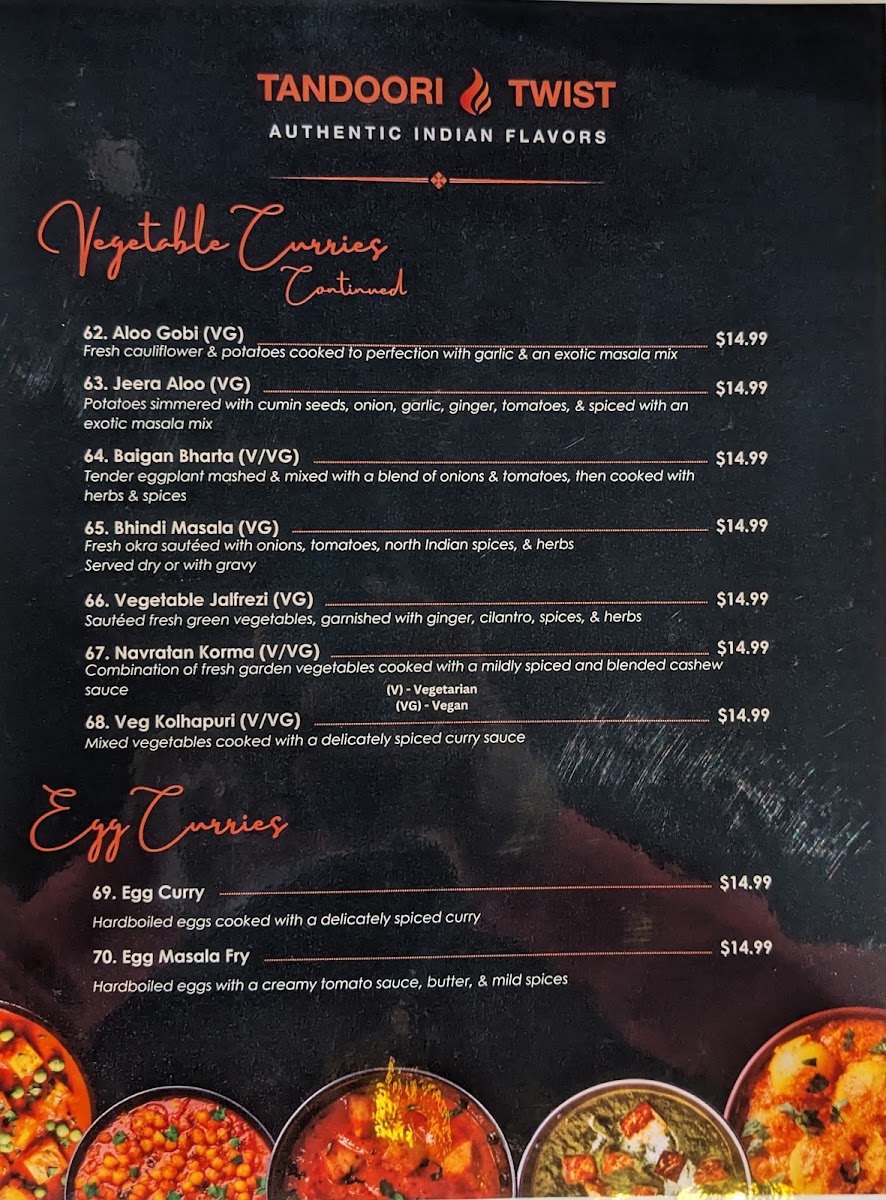 Tandoori Twist - Restaurant, Bar & Catering menu board