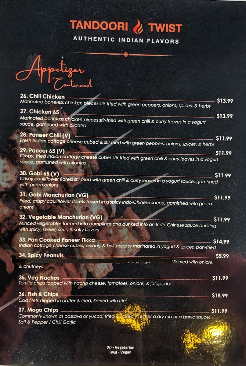 Tandoori Twist - Restaurant, Bar & Catering menu board
